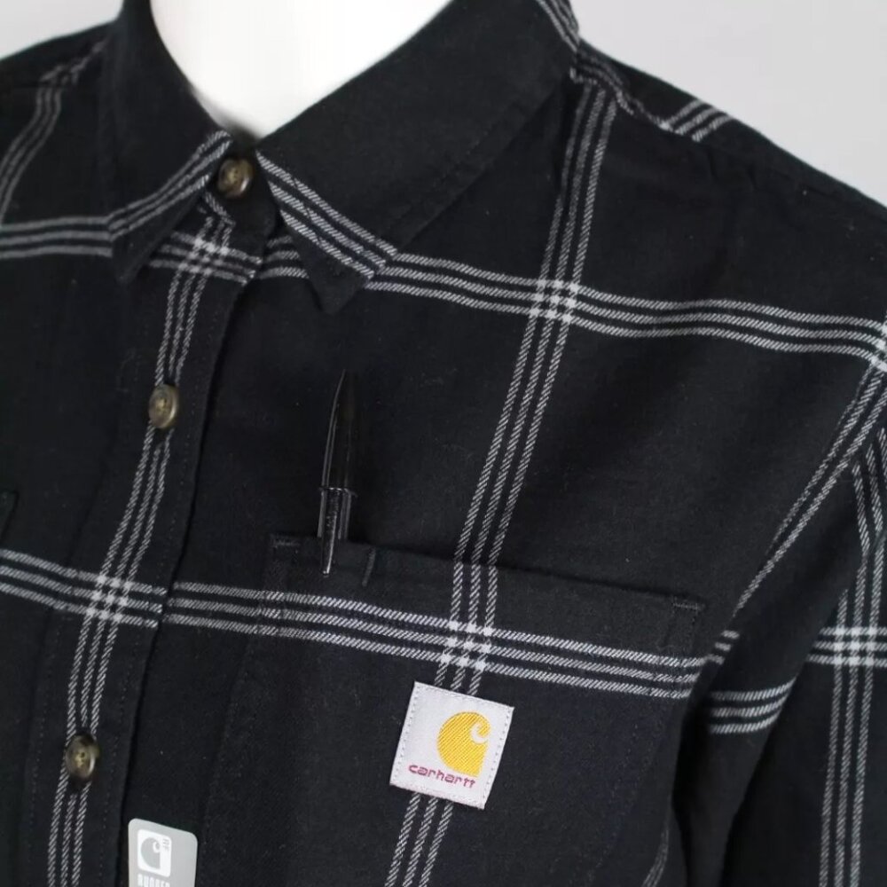Carhartt Women's Flannel Shirt Rugged Flex Loose Midweight Black Plaid 105989 - Picture 5 of 5